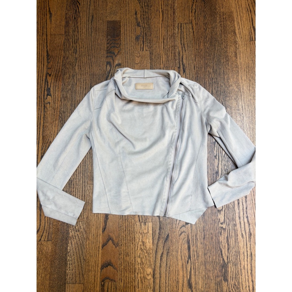 BlankNYC Moto Jacket S Beige Faux Suede Asymmetric Minimalist Quiet Luxury